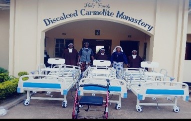 Supporting elderly sisters with some assistive devices.